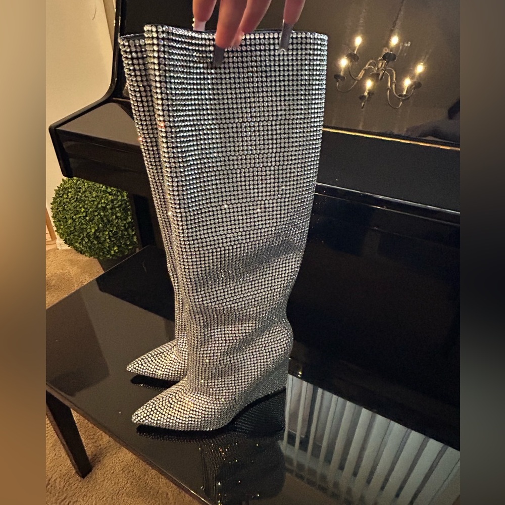 Diamanté bedazzled knee high boots